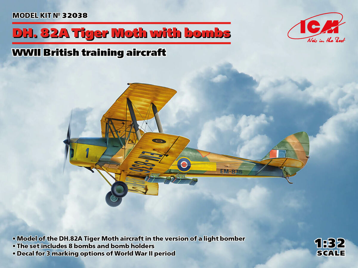 ICM 32038 – D.H.82A Tiger Moth with bombs 1:32