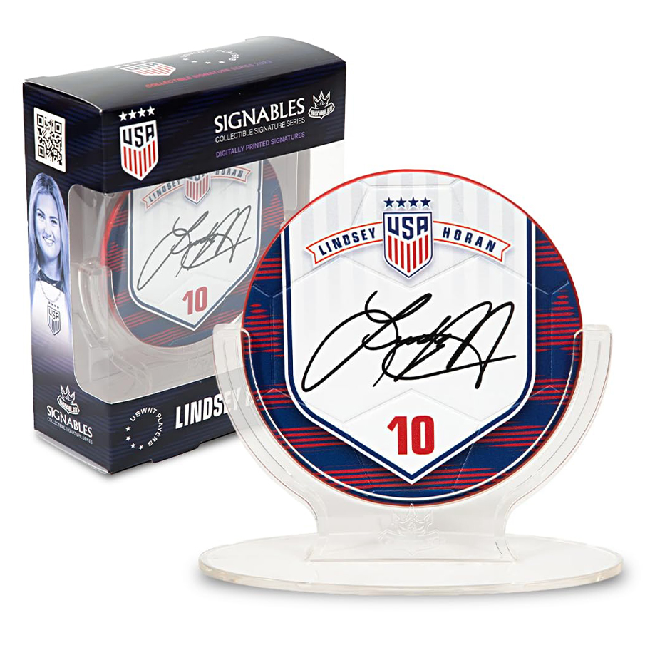 Lindsay Horan USA – fotbalová memorabilie 14 cm- Signature