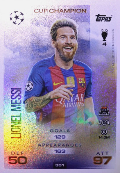 LIONEL MESSI CUP CHAMPION TOPPS MATCH ATTAX 25-26 – 2022-23 – PANINI – Insert